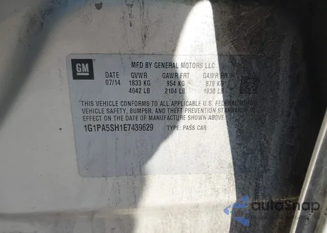 2014 Chevrolet Cruze Ls Auto из США, поврежденный, VIN 1G1PA5SH1E7439629